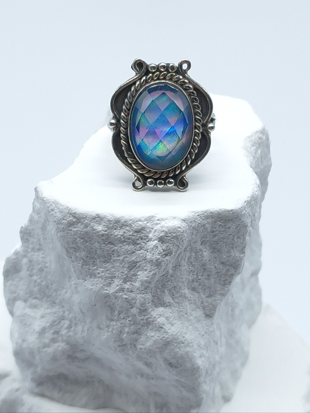 Sterling Silver Faceted Mystic Quartz Ring